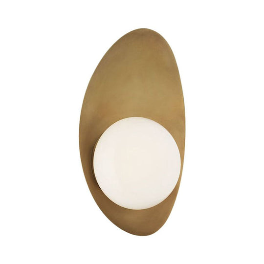 Vintage Brass Oval Wall Sconce Lamp With White Glass Shade - Postmodern Design