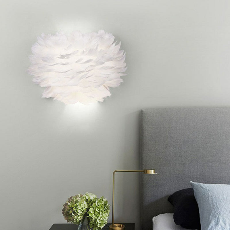Nordic Feather Hemispherical Wall Sconce Lamp - White 1 Bulb Lighting Solution