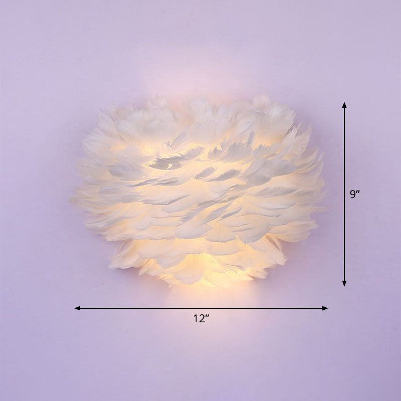 Nordic Feather Hemispherical Wall Sconce Lamp - White 1 Bulb Lighting Solution