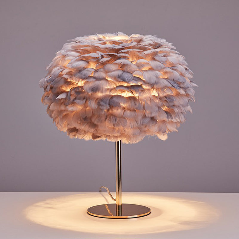 Sleek Feather 1-Light Spherical Night Table Lamp For Living Room Grey