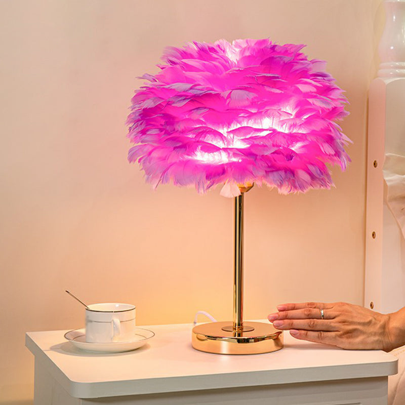 Blossom Feather Bedside Lamp - Minimalistic Natural Nightstand Light Purple