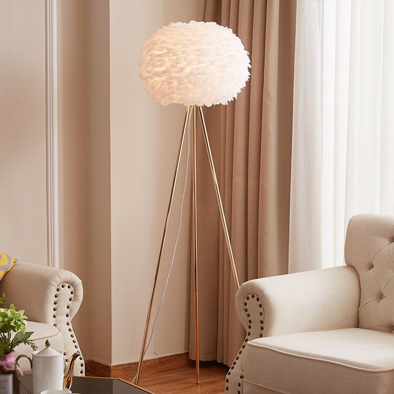 Nordic Feather Tripod Floor Lamp - Elegant Globe Light For Living Room