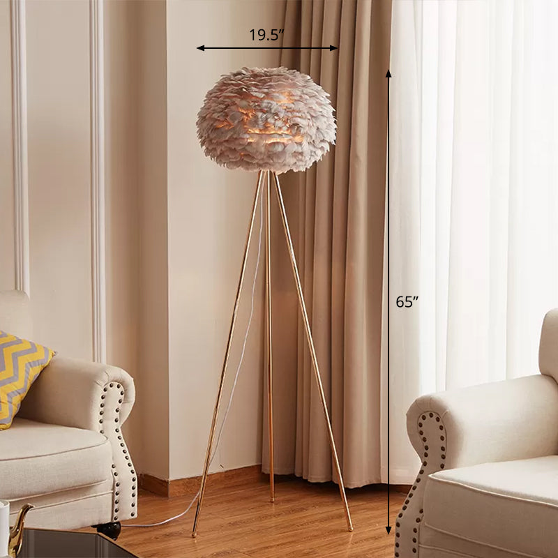 Nordic Feather Tripod Floor Lamp - Elegant Globe Light For Living Room Grey