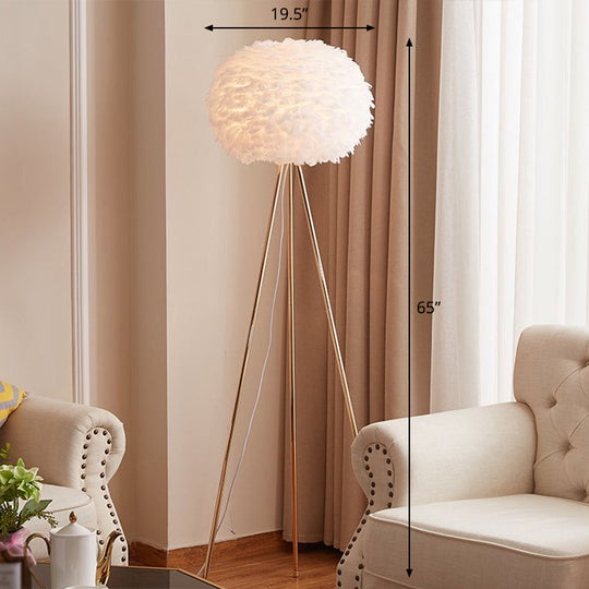Nordic Feather Tripod Floor Lamp - Elegant Globe Light For Living Room White