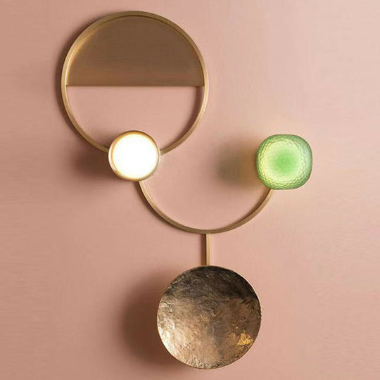 Modern Led Brass Circles Wall Sconce For Living Room - Contemporary Metal Flush Mount Lamp