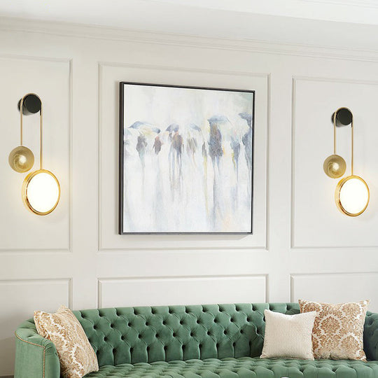 Modern Brass Wall Mount Led Sconce Light - Artistic Circle Design For Living Room