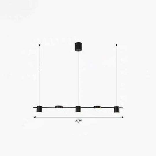 Postmodern Straight Bar Led Ceiling Light For Kitchen Island Stylish Metal Hanging Fixture 5 / Black