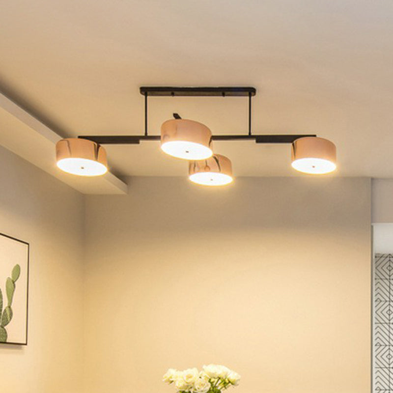 Rose Gold Metal 4-Light Pendant Island Fixture For Minimalist Dining Room