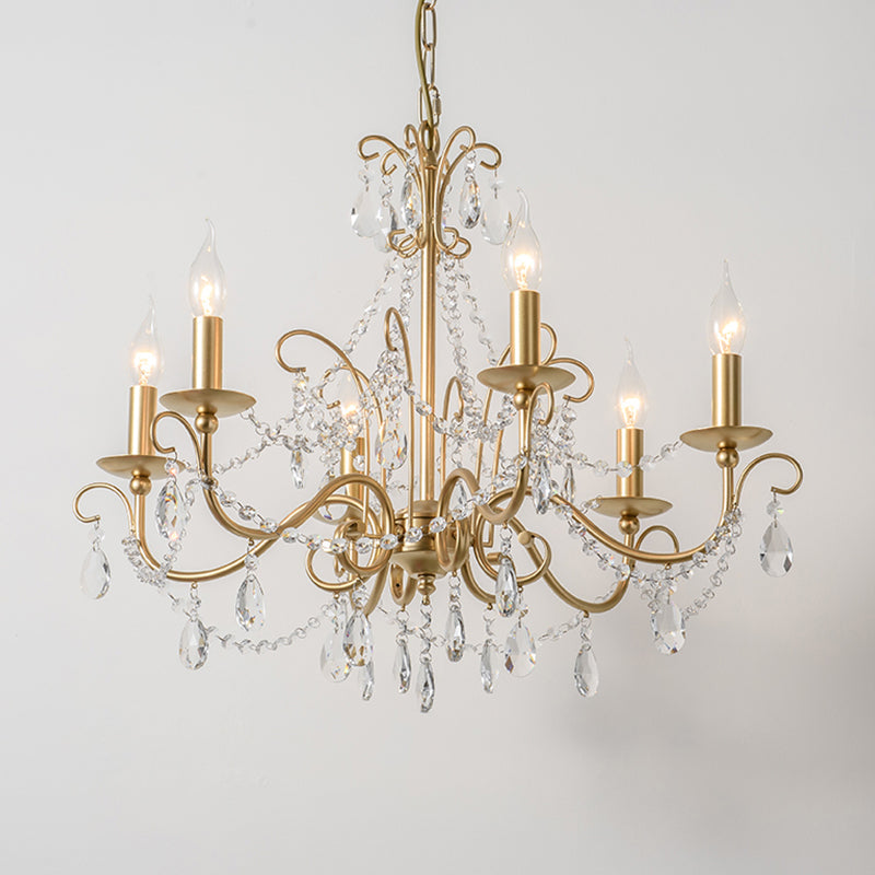 Victorian Style Crystal Accented Metal Chandelier With Gold Finish