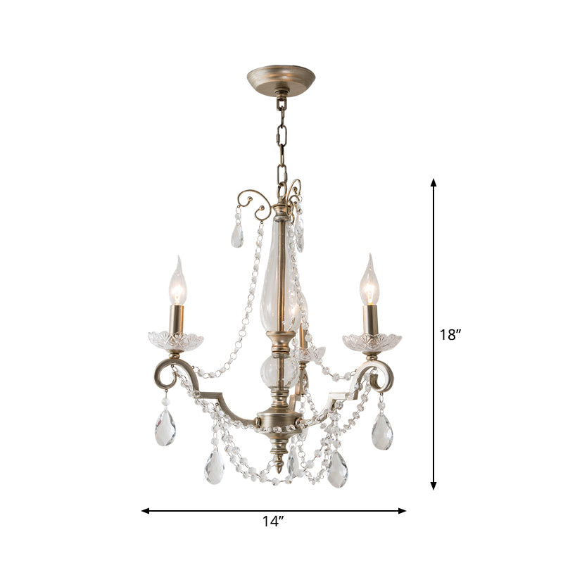 Rustic Crystal Candle Chandelier: Aged Silver Living Room Light With Swirled Arm 3 /