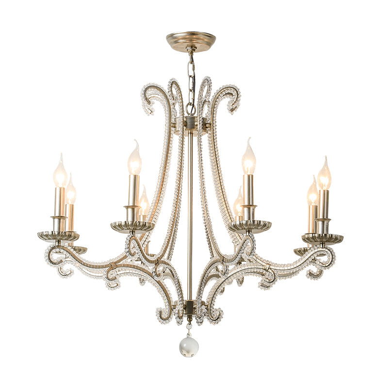 Classic Crystal Beaded Chandelier Hanging Lamp With 3 Lights In Nickel Finish