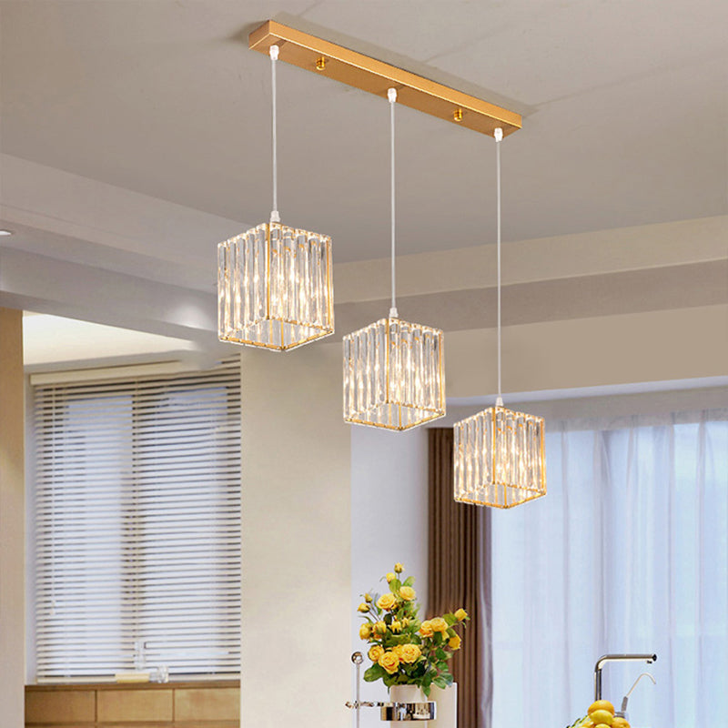 Minimalist Crystal Prism Pendant Light With 3 Heads - Geometric Dining Room Ceiling Fixture
