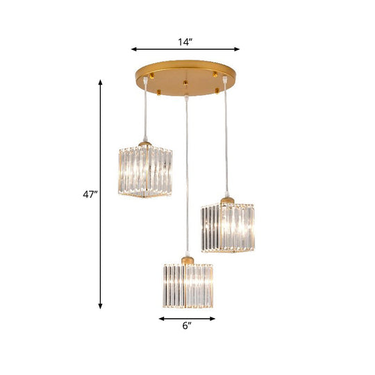 Minimalist Crystal Prism Pendant Light With 3 Heads - Geometric Dining Room Ceiling Fixture Gold /