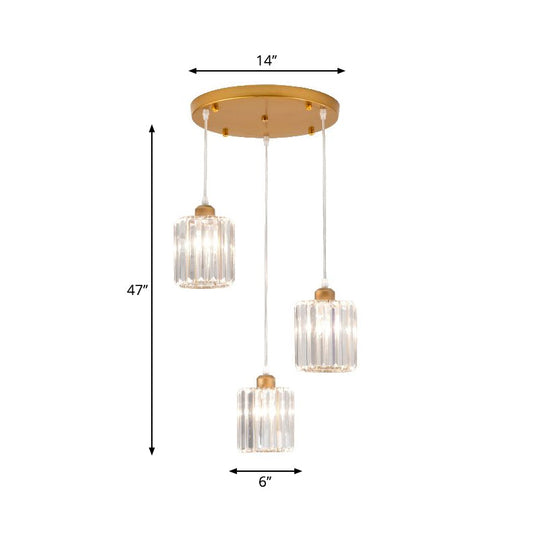 Minimalist Crystal Prism Pendant Light With 3 Heads - Geometric Dining Room Ceiling Fixture