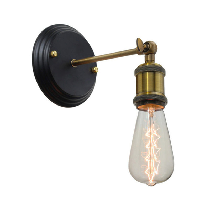 Factory-Style Metal Wall Sconce With Swiveling 1-Head Exposed Bulb Design For Dining Room Bronze