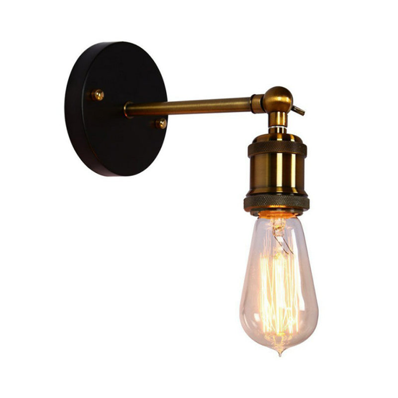 Factory-Style Metal Wall Sconce With Swiveling 1-Head Exposed Bulb Design For Dining Room Brass