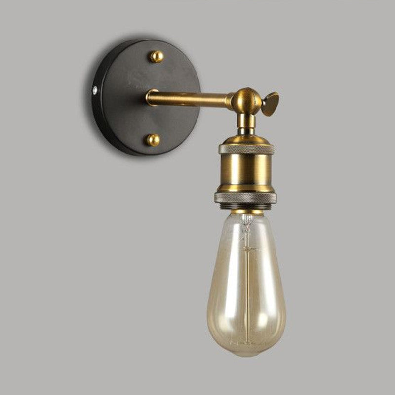 Factory-Style Metal Wall Sconce With Swiveling 1-Head Exposed Bulb Design For Dining Room
