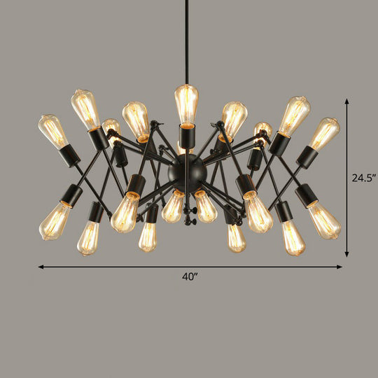 Rustic Black Spider Chandelier- 20 Lights - Metal Ceiling Lamp for Dining Room