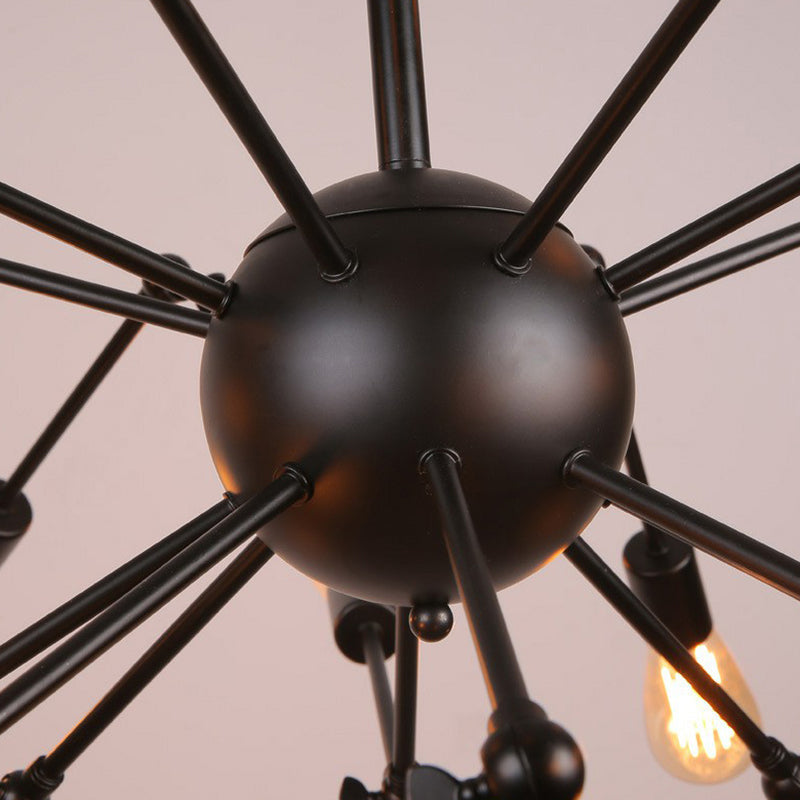 Rustic Black Spider Chandelier - 20 Lights Metallic Ceiling Suspension Lamp For Dining Room