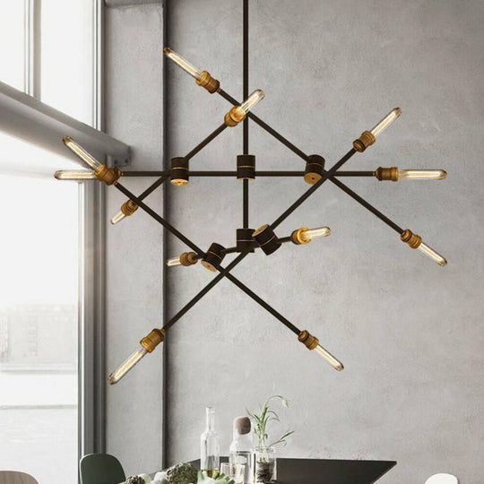 Black Industrial Iron Dining Room Chandelier Lamp With Rotatable Rod Arm