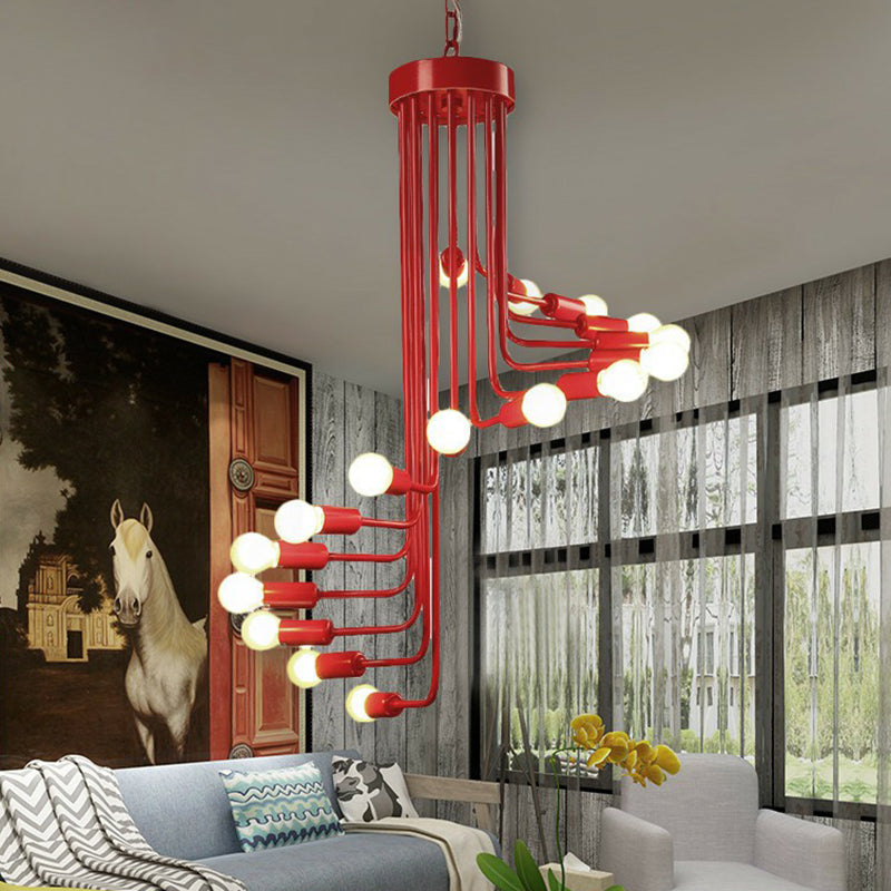 Sleek Spiral Pendant Lighting: Loft-Style Iron Ceiling Chandelier Fixture 16 / Red