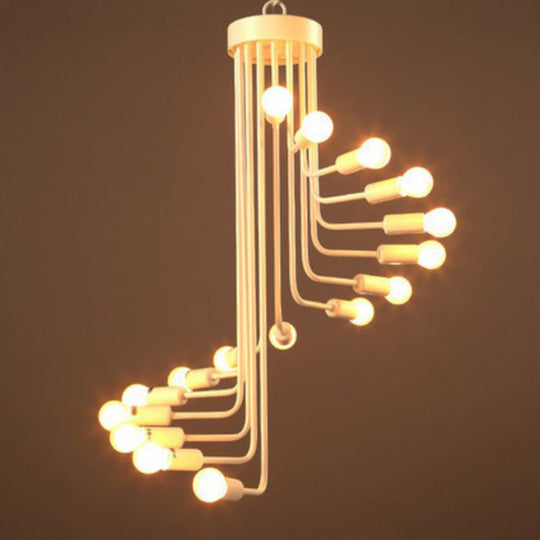 Sleek Spiral Pendant Lighting: Loft-Style Iron Ceiling Chandelier Fixture 16 / White