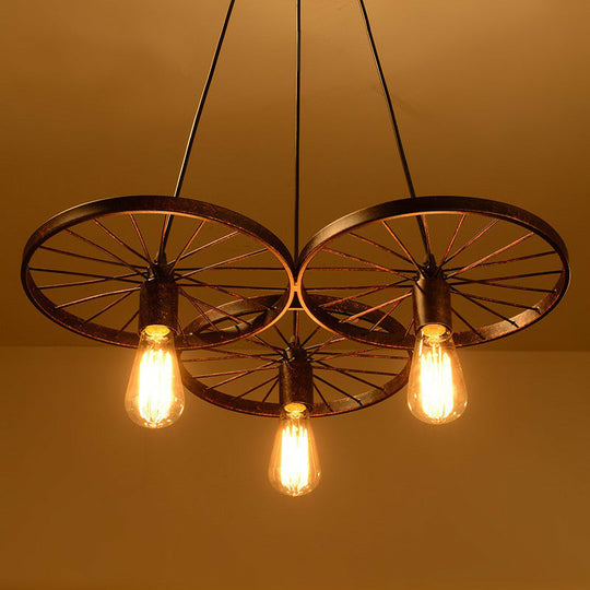 Industrial Rust Metal Chandelier: Wheel Ceiling Pendant Light for Living Room