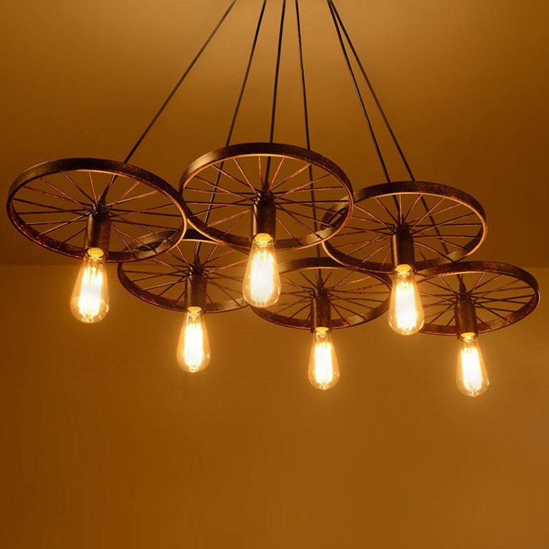 Industrial Rust Metal Chandelier - Wheel Ceiling Pendant Light For Living Room 6 /