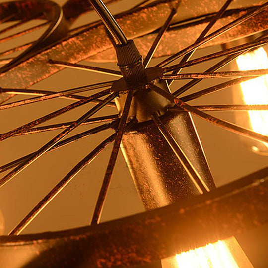 Industrial Rust Metal Chandelier: Wheel Ceiling Pendant Light for Living Room