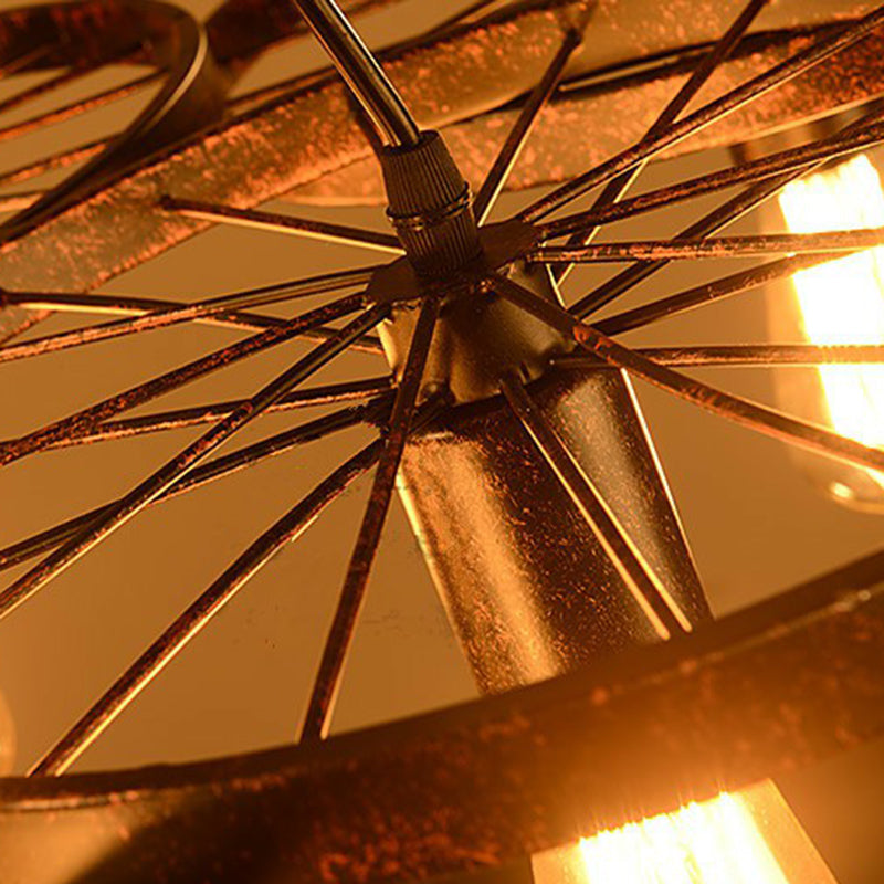 Industrial Rust Metal Chandelier - Wheel Ceiling Pendant Light For Living Room