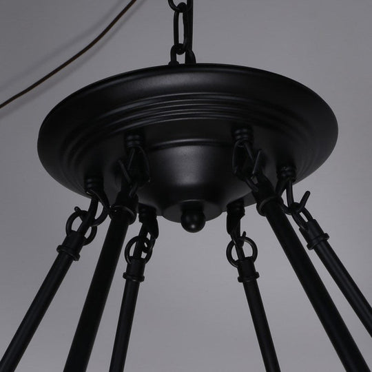 Country Hemp Rope Loop Chandelier - Hanging Ceiling Light In Black For Restaurants

This Revised