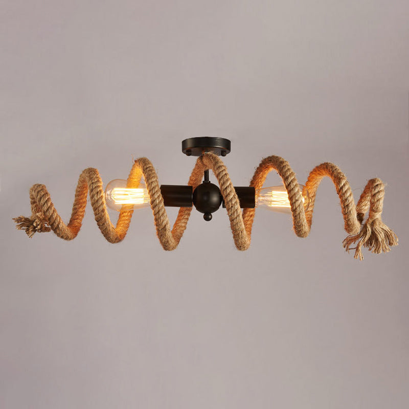 Industrial Brown Rope Spiral Ceiling Mount Light - Semi Flush For Dining Room Alternatively If Your