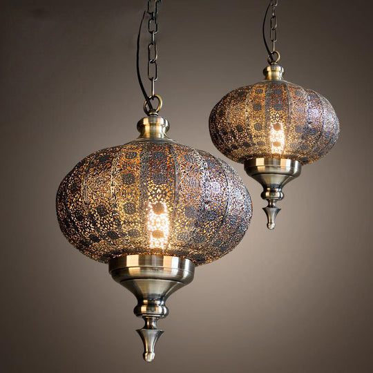 Antique Lantern Pendant Light With Metallic Bronze Finish - Ideal For Restaurants