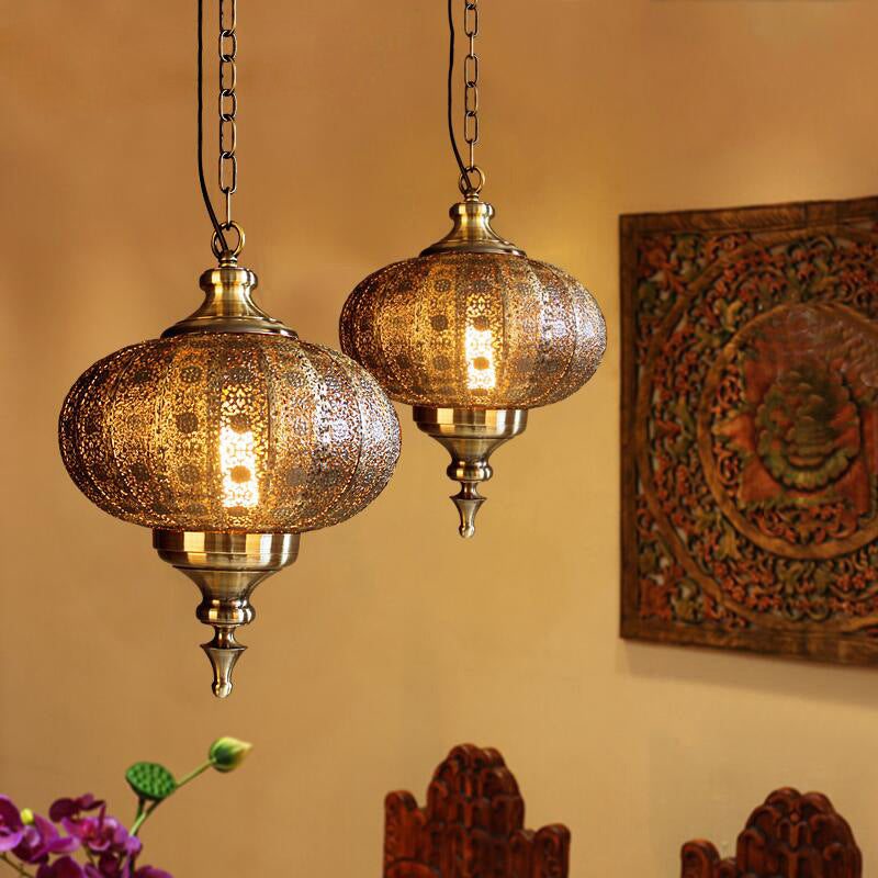 Antique Lantern Pendant Light With Metallic Bronze Finish - Ideal For Restaurants