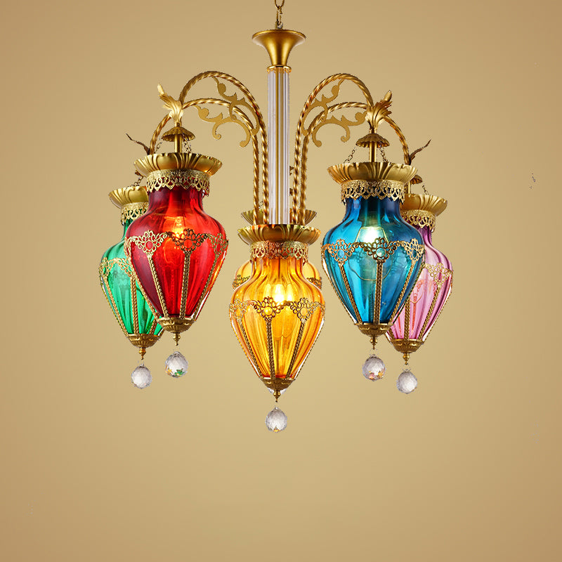 Turkish 6-Light Glass Droplet Chandelier In Gold - Vibrant Living Room Statement Piece