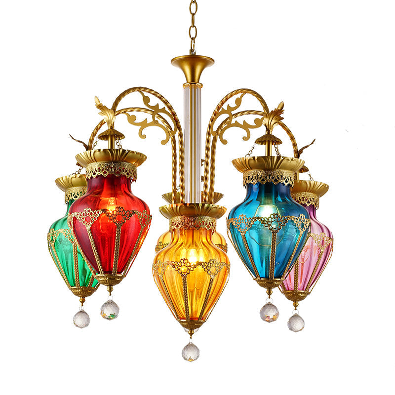 Turkish 6-Light Glass Droplet Chandelier In Gold - Vibrant Living Room Statement Piece