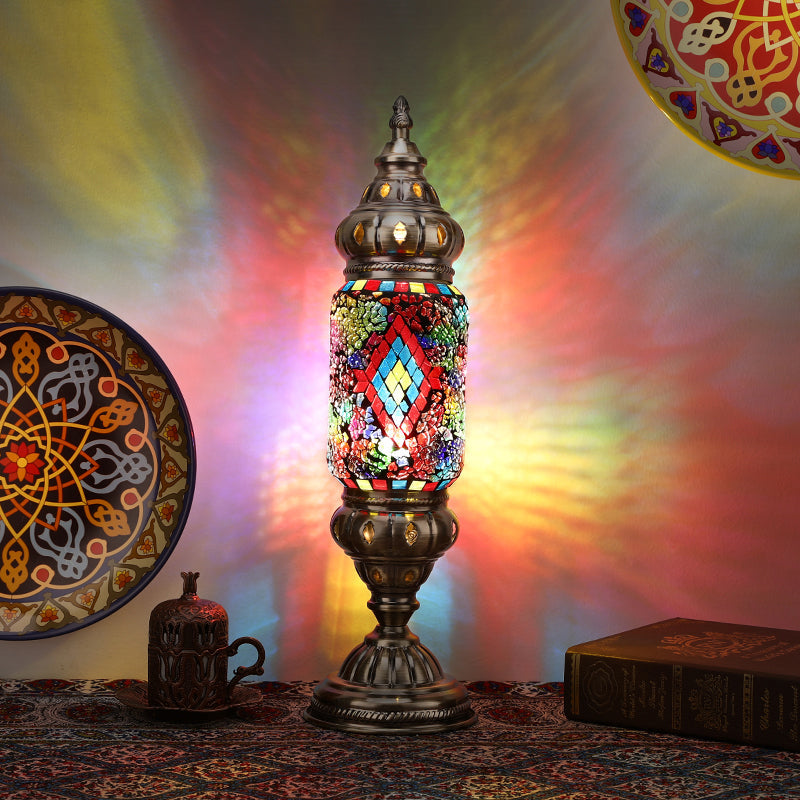 Mosaic Glass Night Light With Mediterranean Tubular Design - Nickel Finish For Bedroom