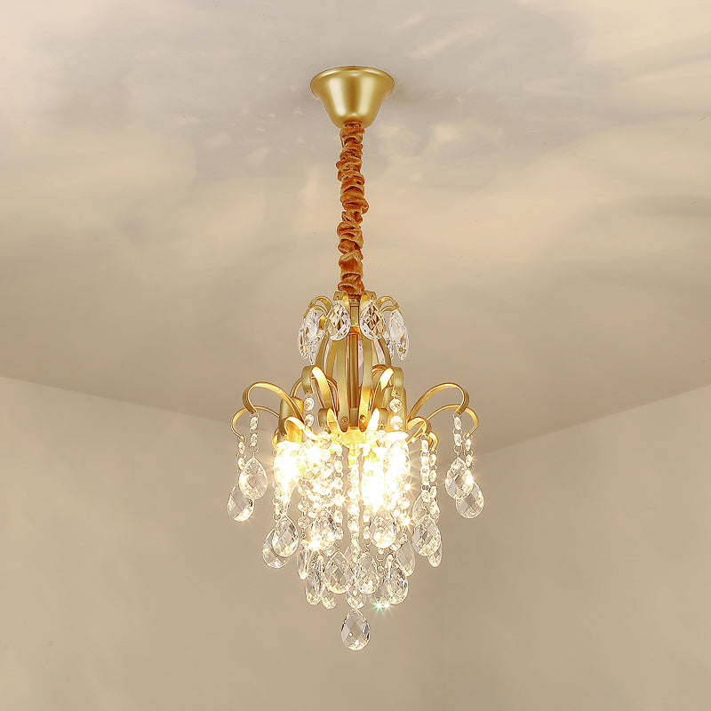 Rustic Crystal Teardrop Pendant Chandelier With Swirl Decor - Perfect For Dining Rooms Gold / Small