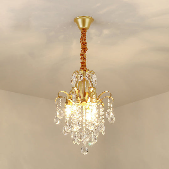 Rustic Crystal Teardrop Pendant Chandelier With Swirl Decor - Perfect For Dining Rooms Gold / Small