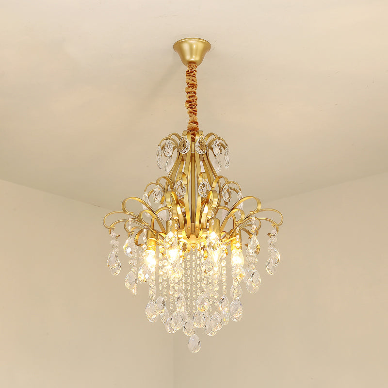 Rustic Crystal Teardrop Pendant Chandelier With Swirl Decor - Perfect For Dining Rooms Gold / Medium