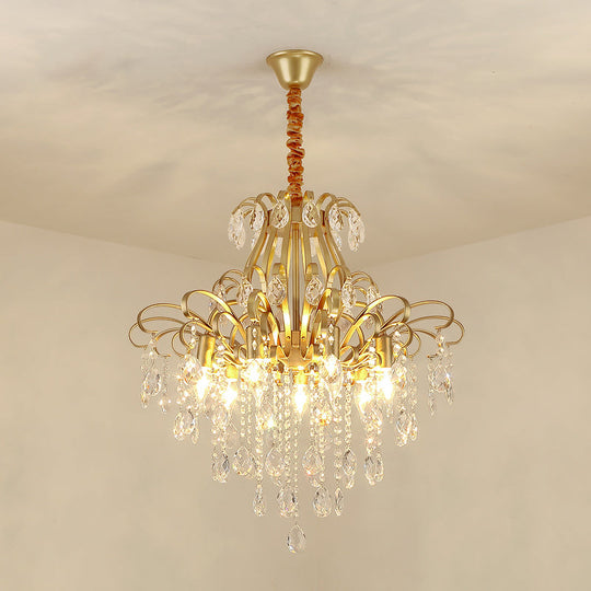 Rustic Crystal Teardrop Pendant Chandelier With Swirl Decor - Perfect For Dining Rooms Gold / Large