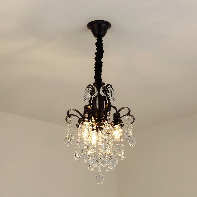 Rustic Crystal Teardrop Pendant Chandelier With Swirl Decor - Perfect For Dining Rooms Black / Small