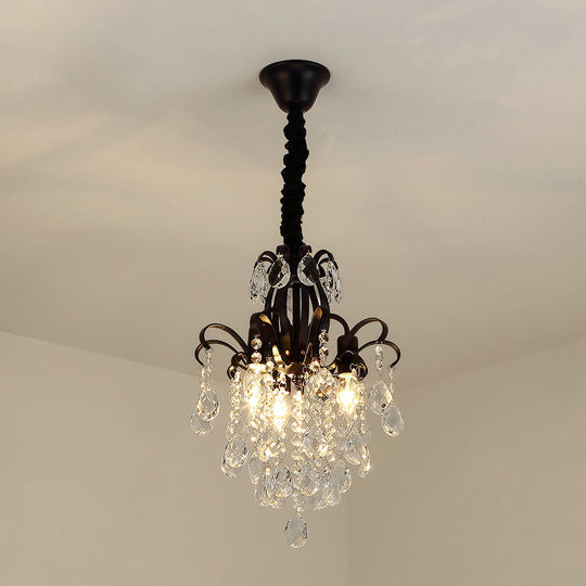 Rustic Crystal Teardrop Pendant Chandelier With Swirl Decor - Perfect For Dining Rooms Black / Small