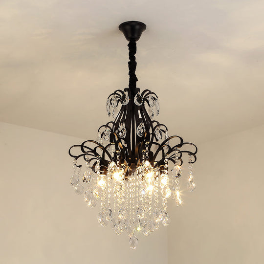 Rustic Crystal Teardrop Pendant Chandelier With Swirl Decor - Perfect For Dining Rooms Black /