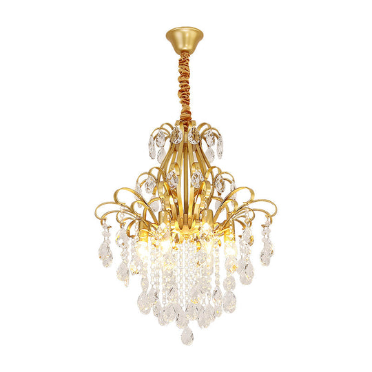 Rustic Crystal Teardrop Pendant Chandelier With Swirl Decor - Perfect For Dining Rooms