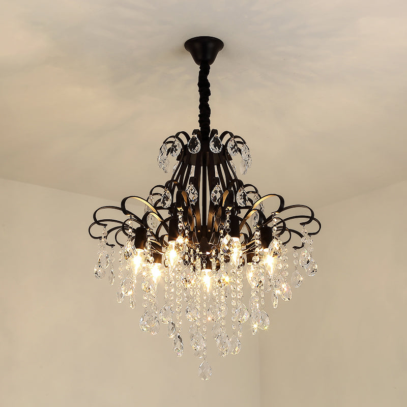 Rustic Crystal Teardrop Pendant Chandelier With Swirl Decor - Perfect For Dining Rooms Black / Large