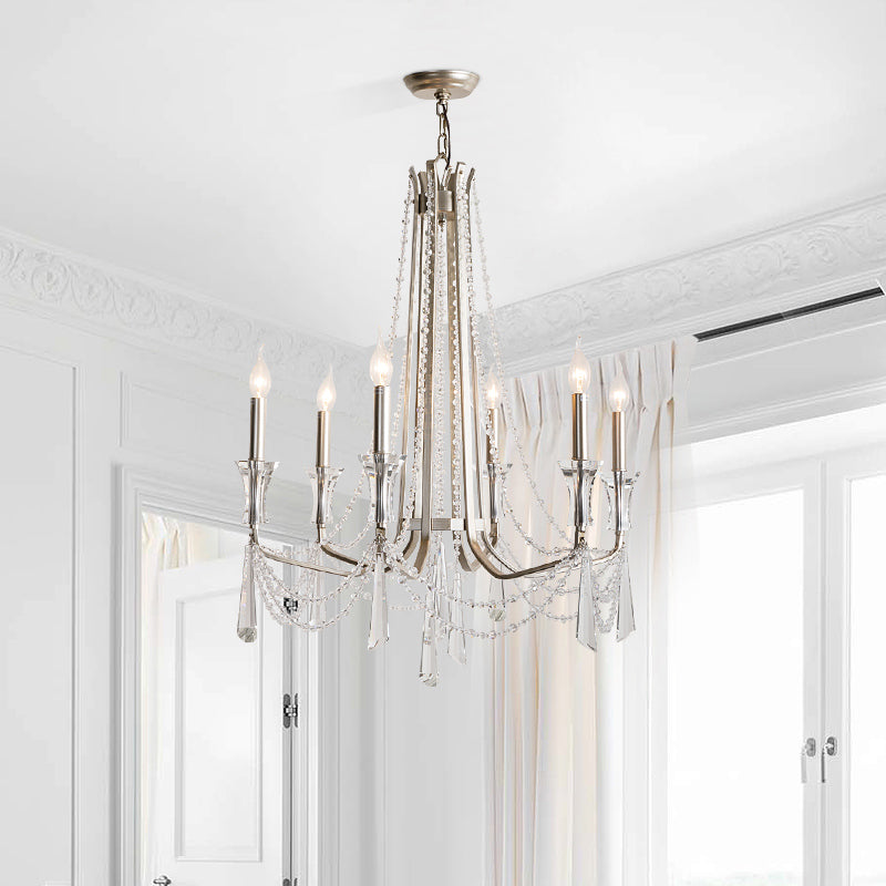 Rustic Nickel Candlestick Chandelier: Pendant Light With Crystal Detailing