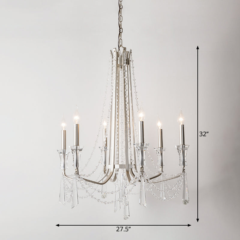 Rustic Nickel Candlestick Chandelier: Pendant Light With Crystal Detailing 6 /