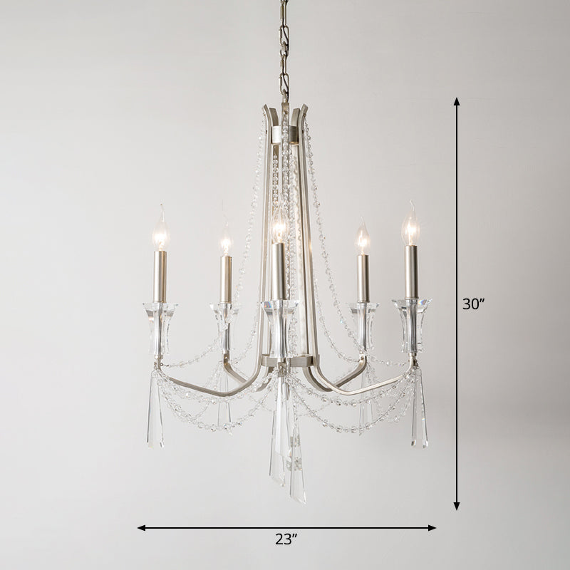 Rustic Nickel Candlestick Chandelier: Pendant Light With Crystal Detailing