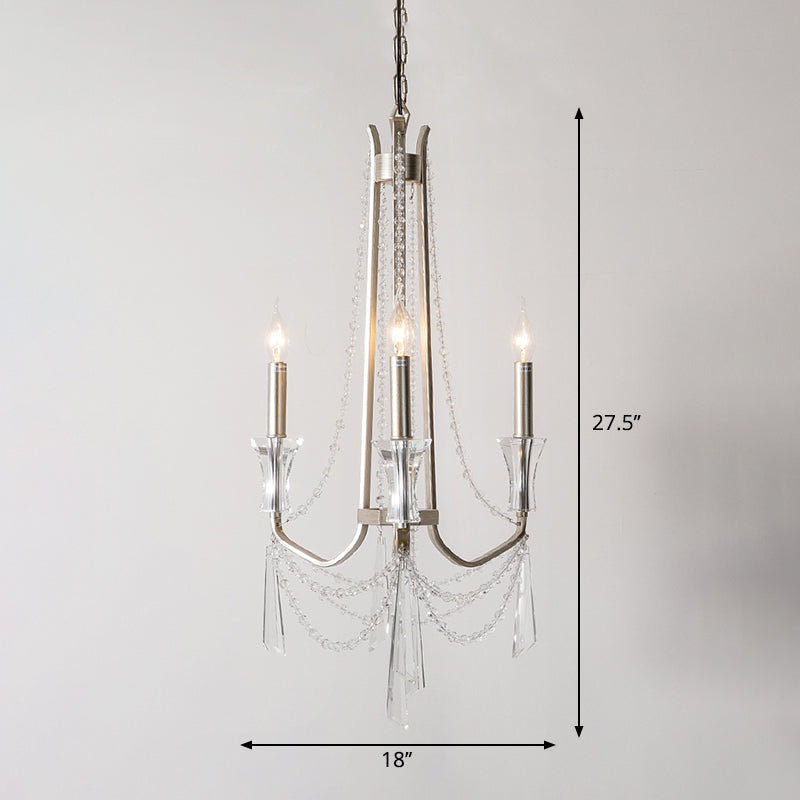 Rustic Nickel Candlestick Chandelier: Pendant Light With Crystal Detailing 3 /